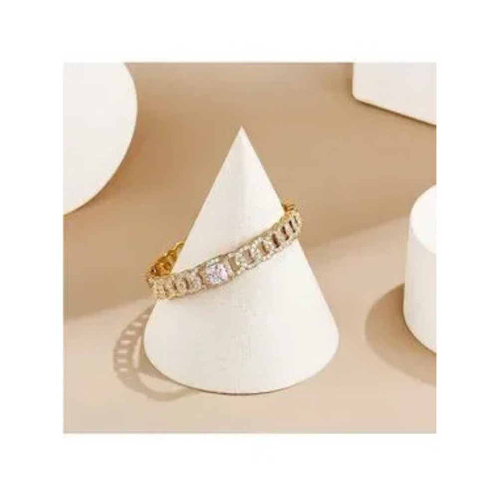 Gold 14k Gold Plated Cubic Zirconia Cuff Bracelet